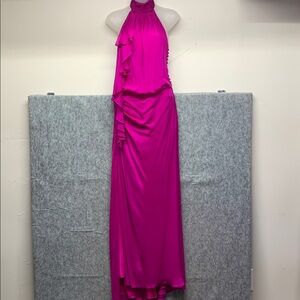 Carmen Marc Valvo Collection 100% Silk Choker Maxi Dress Open Back - Size 6